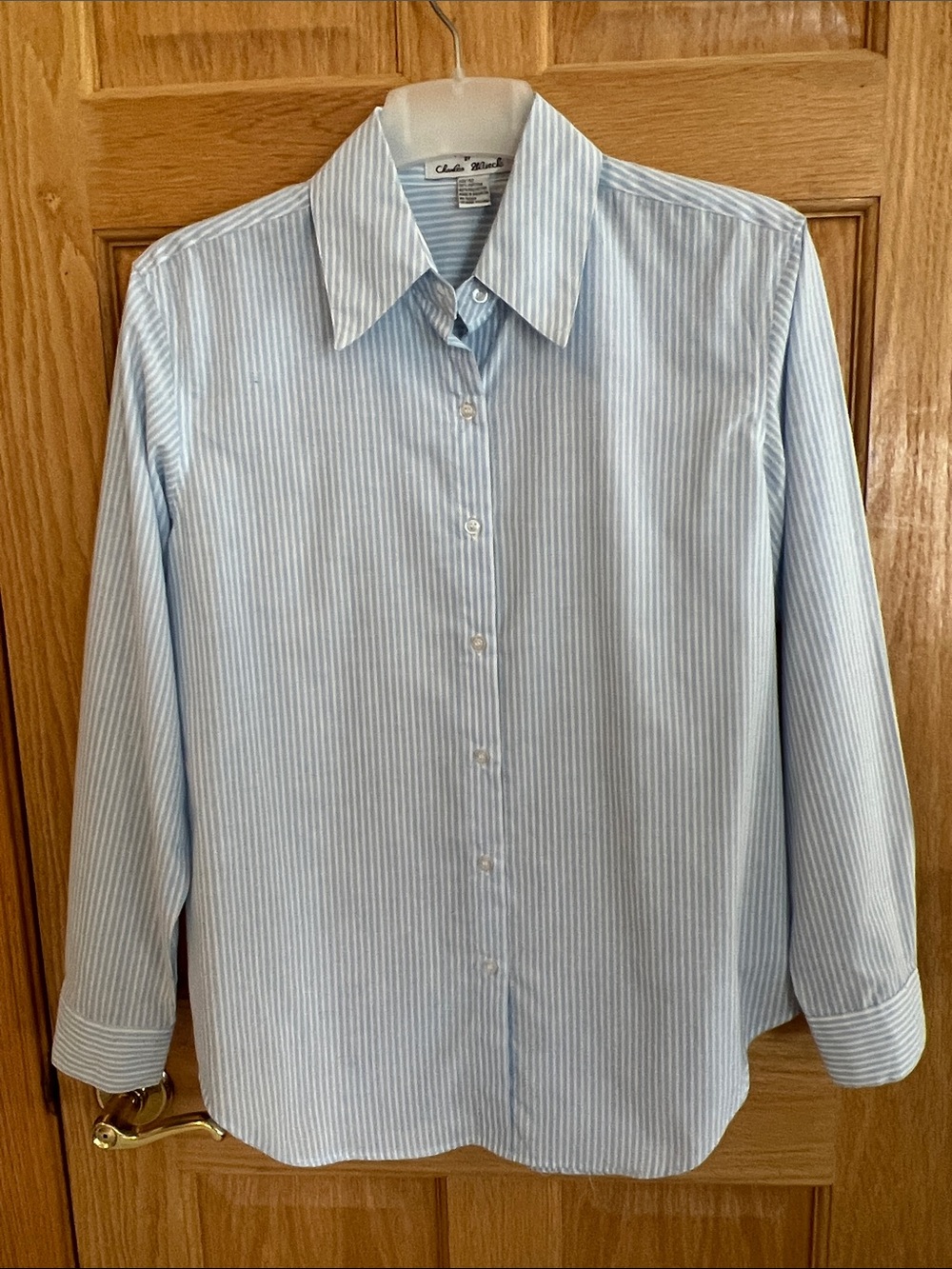 Focus 2000 Light Blue and White Striped Button-Down Shirt - Size 12